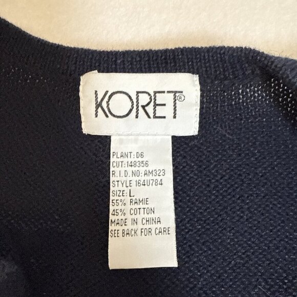 Koret Cardigan Sweater Large With Embroidered Flowers Navy Blue ￼ - Picture 4 of 8